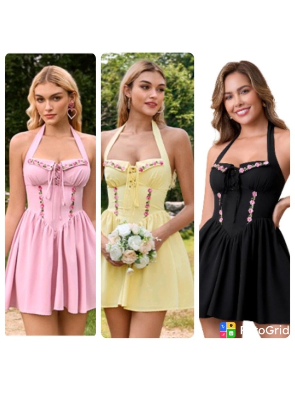 Auraxe Embroidered Corset Mini Dress - Black Yellow Or Pink NWT